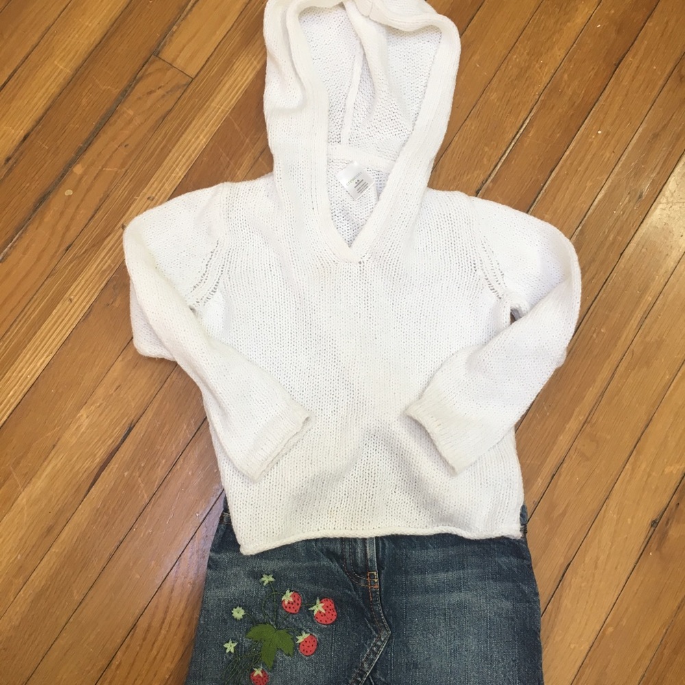 Crewcuts Denim skirt, sweater and pink linen shirt